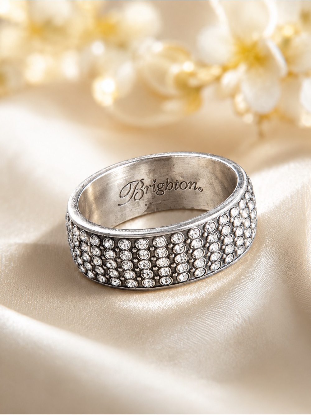 Brighton Crystal Pavé Wide Band Ring - Silver